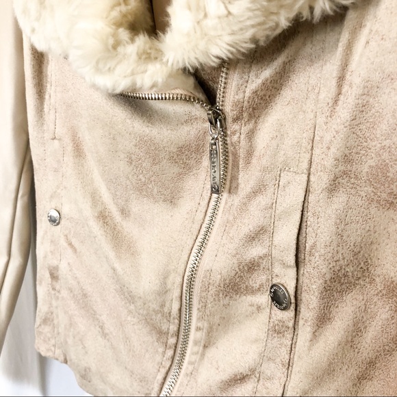 Guess Cream Faux Leather and Fur Jacket - Picture 2 of 8